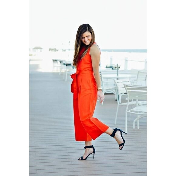 Banana Republic Red Linen-blend Wide-leg Jumpsuit - Picture 6 of 6